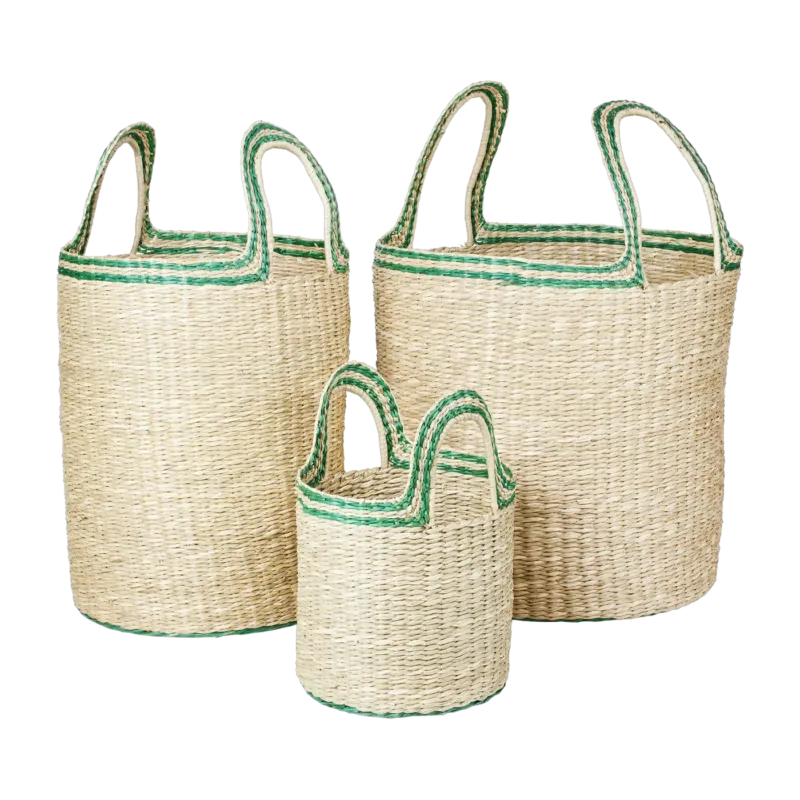3 Paniers tissés en fibre naturelle verte Lykke - Broste Copenhagen