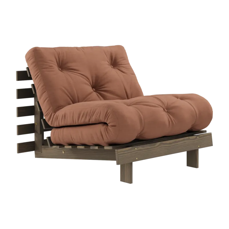 Canapé-lit en pin carob brown et tissu argile 90 x 200 cm Roots - Karup Design