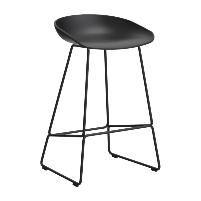 Tabouret de bar en plastique recyclé noir et pieds en acier noir 65 cm AAS 38 2.0 - HAY