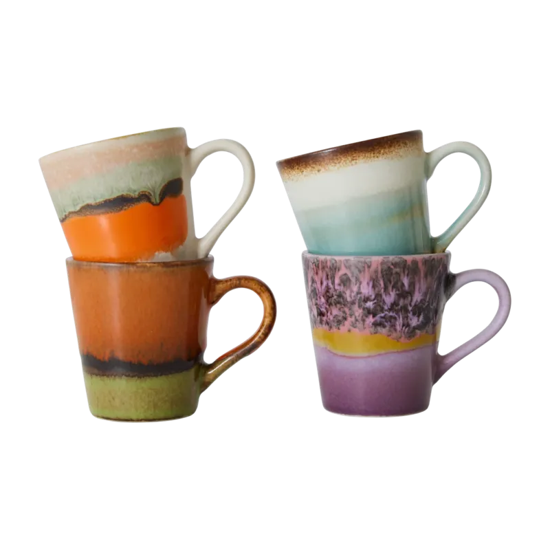 4 Tasses à espresso en céramique Retro Vaisselle 70's - HKliving