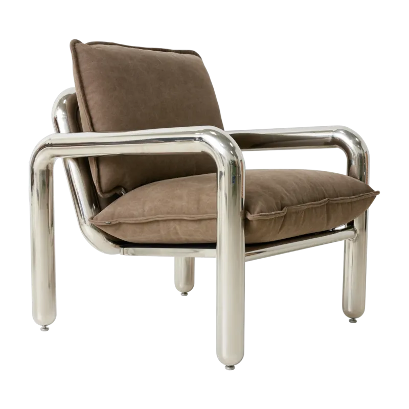 Fauteuil lounge chromé Velvet Brown - HKliving