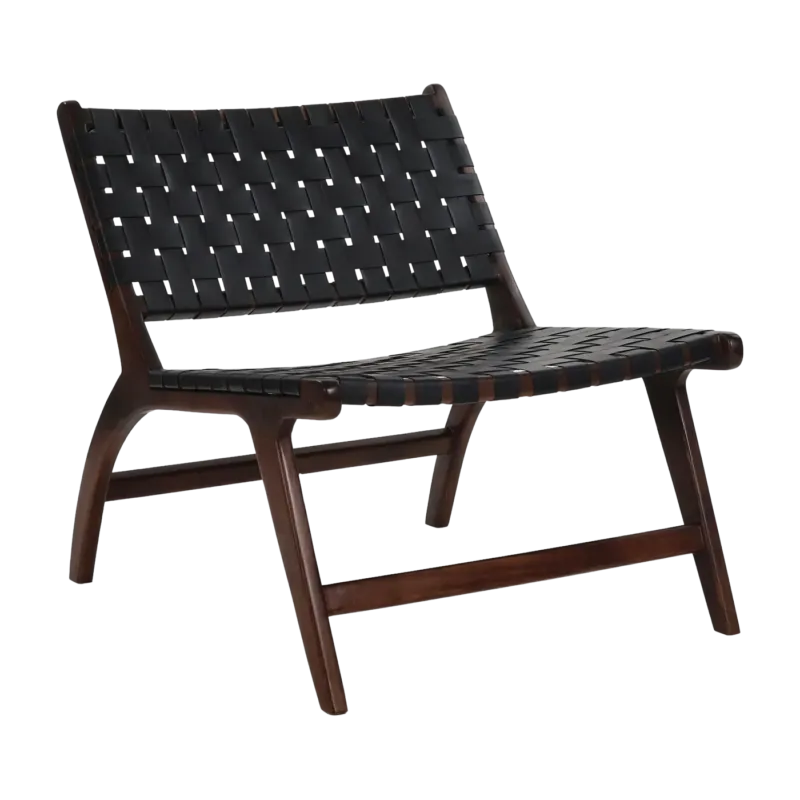 Fauteuil relax en cuir de buffle noir et bois d'acacia 65 x 76 x 70 cm Aosta - Pomax
