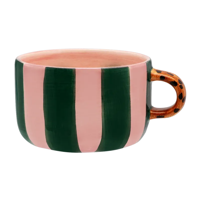 Mug à cappuccino en céramique rose 10 x 14 cm Stripe Leopard Cappuccino - Anna + Nina