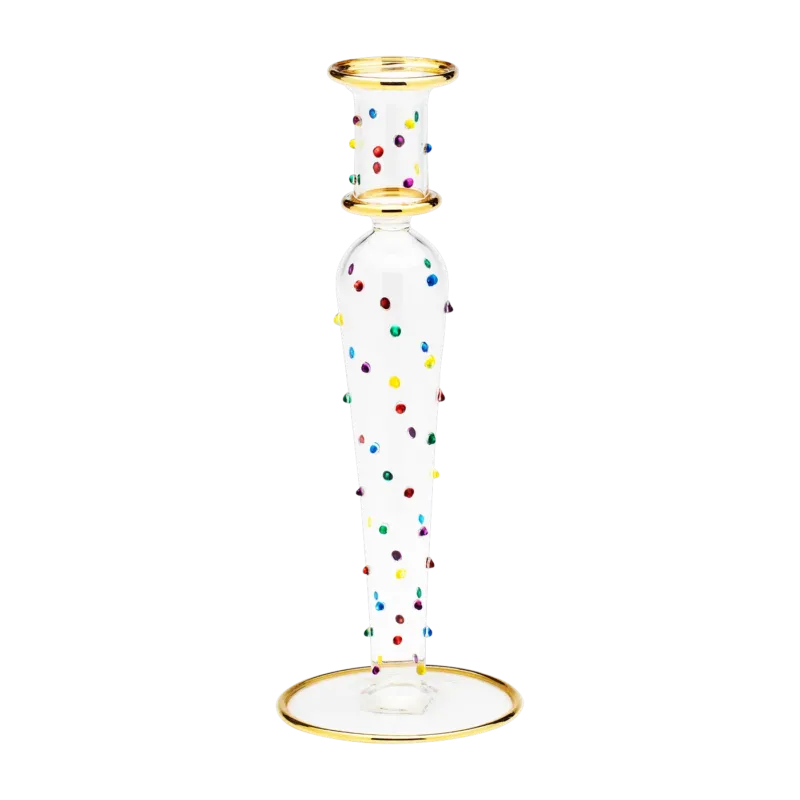 Bougeoir en verre transparent avec points en relief 9 x 24 cm Confetti - Anna + Nina