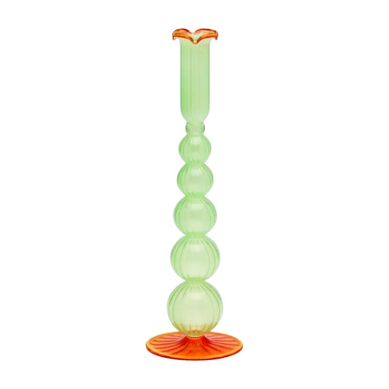 Bougeoir en verre vert 9 x 29 cm Moss and Marigold Piped - Anna + Nina
