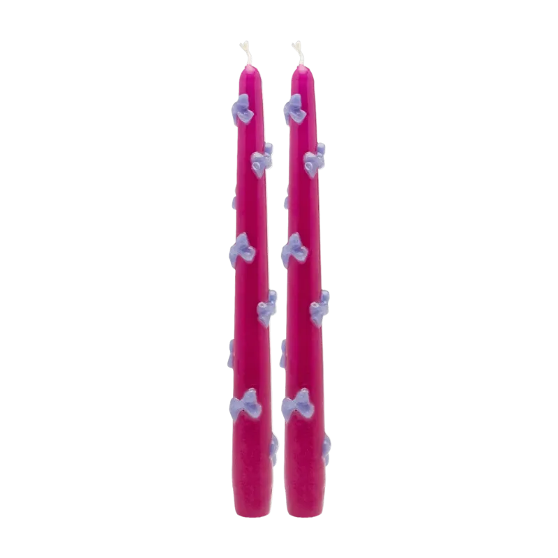 2 bougies en paraffine violette 2,5 x 26 cm Bows 3D - Anna + Nina