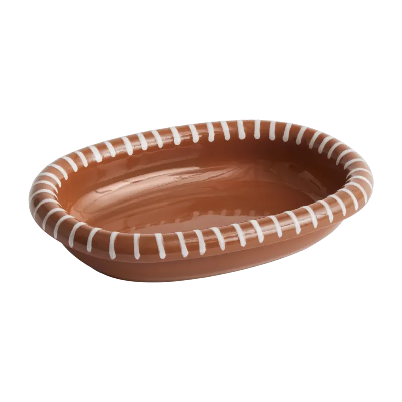 Plat ovale en terre cuite avec rayures 27,5 cm Barro - Hay