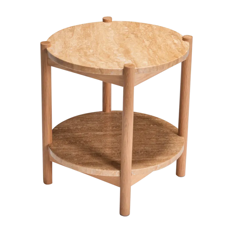 Table d'appoint en chêne et travertin Trava - Hübsch