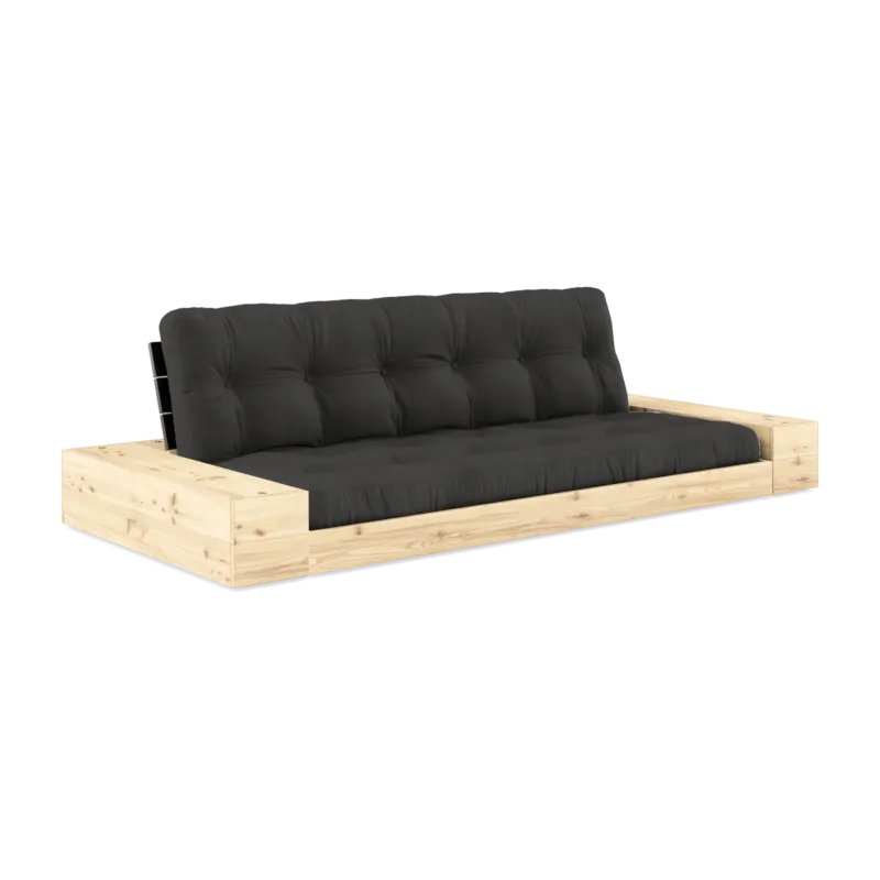 Canapé convertible avec rangement en pin dossier noir et matelas gris foncé Base - Karup Design