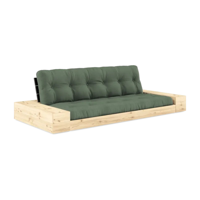 Canapé convertible avec rangement en pin dossier noir et matelas vert olive Base - Karup Design