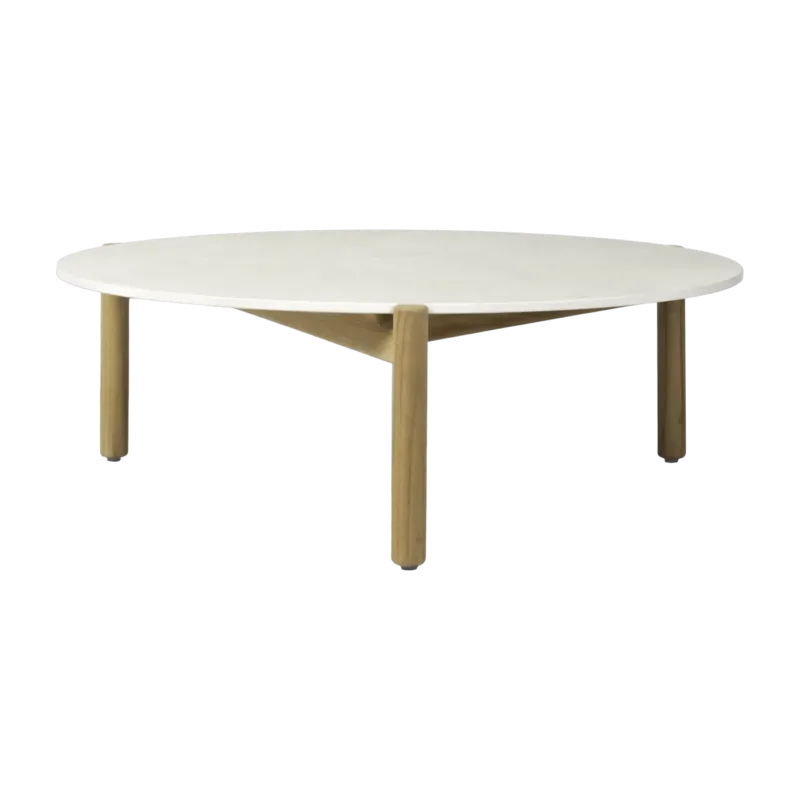 Table ronde de jardin en teck et céramique portland blanc 90 cm Oda - Vincent Sheppard