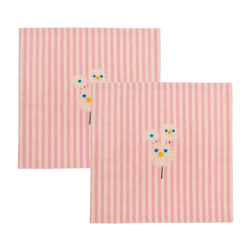2 serviettes en coton biologique rose 45x45 cm Trippy Flower - Anna + Nina