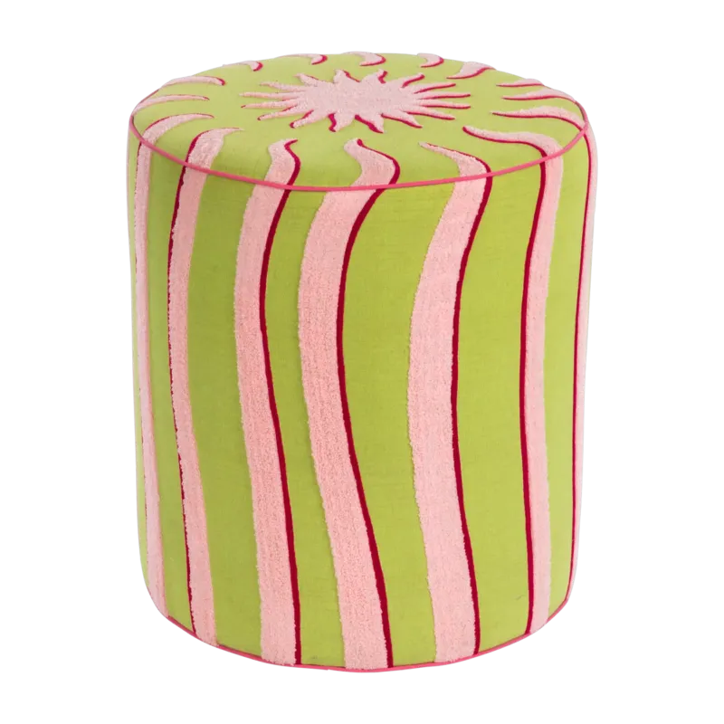 Pouf en coton biologique brodé vert et rose 46x52,5 cm Sunshine - Anna + Nina