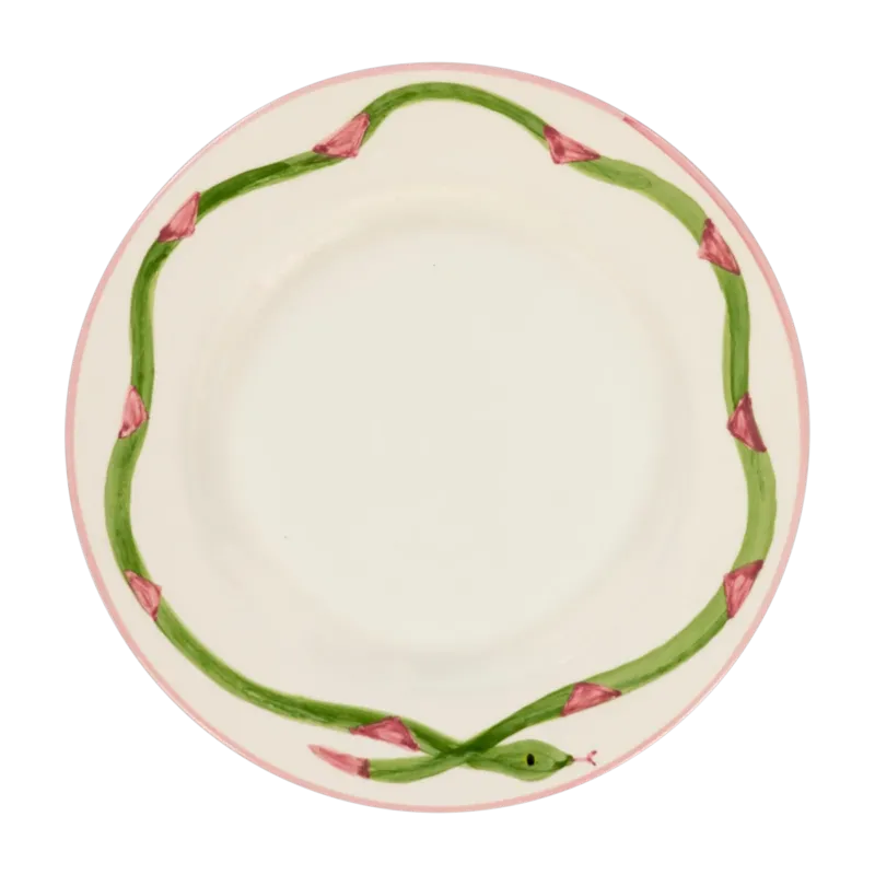 Assiette à dîner plate en faïence motif de serpent vert et rose 27 cm - Anna + Nina