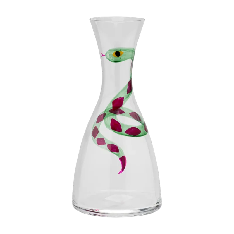 Carafe en verre cristallin avec motif serpent vert 13x27,6 cm - Anna + Nina