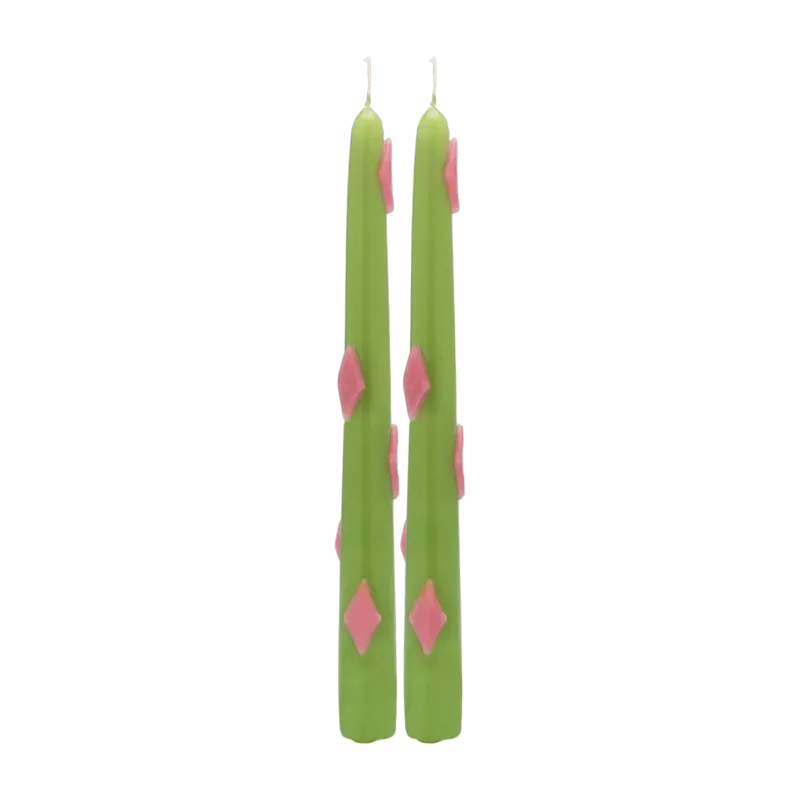 2 bougies en paraffine verte 2,3 x 24,9 cm Paradise Diamond 3D - Anna + Nina