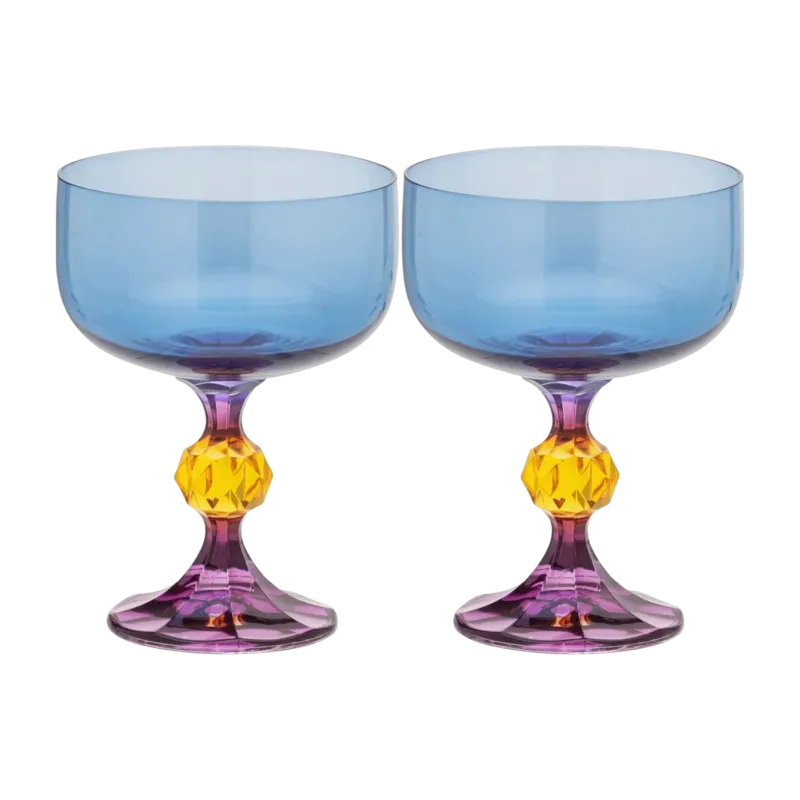 2 verres à cocktail en verre cristallin violet et jaune 12,5 cm Bliss - Anna + Nina