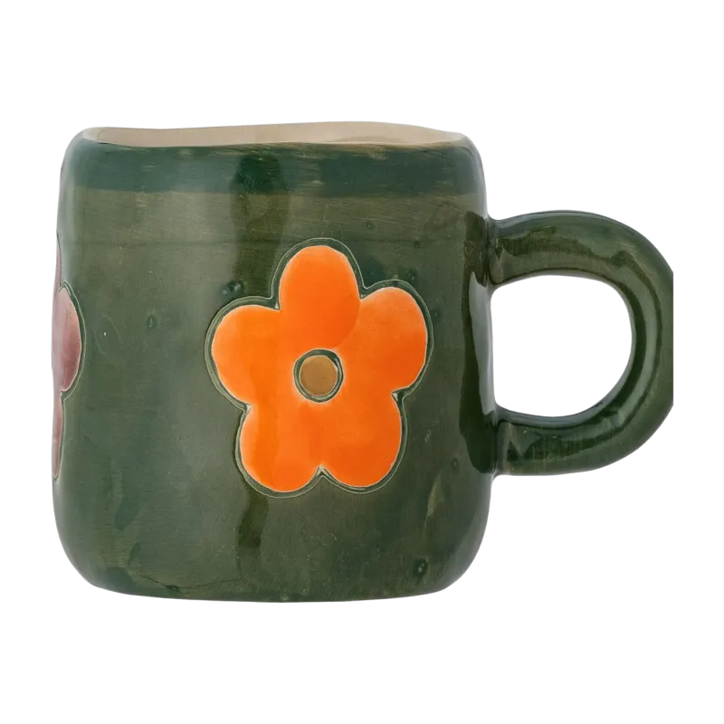 Tasse enfant en grès vert à fleurs Addy - Bloomingville Mini