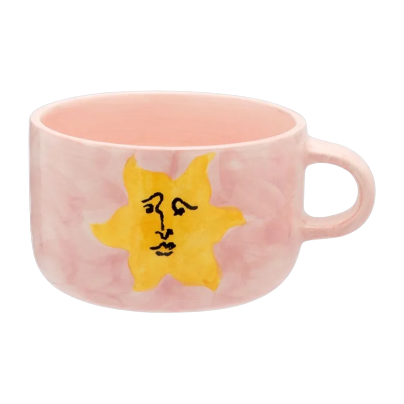 Mug en faïence rose et motif soleil jaune 10x14cm Sunny Side Up - Anna + Nina