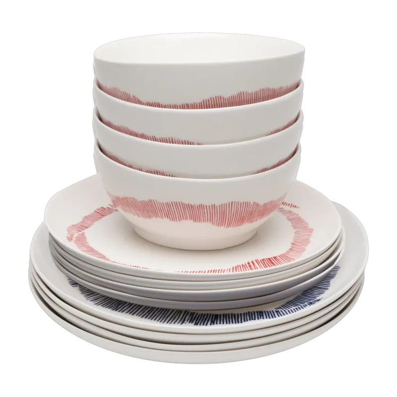 Set de vaisselle 12 pièces en grès blanche rayures roses Feast - Serax