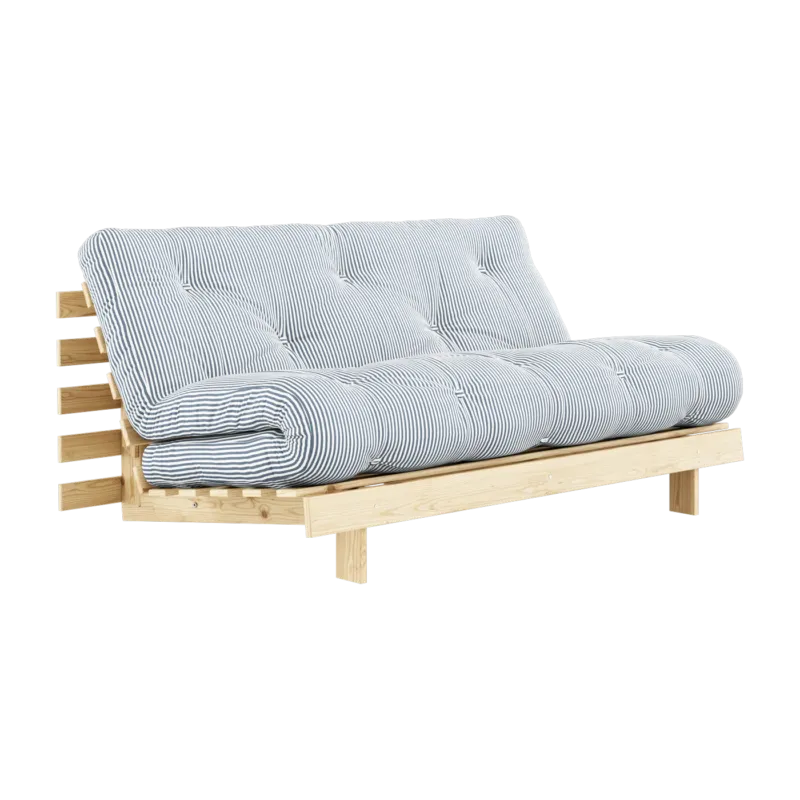 Canapé-lit 3 places en pin et tissu bleu rayé 160x200cm Roots - Karup Design
