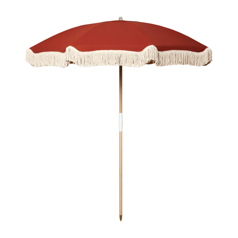 Parasol grenat aux franges en coton écru 2m20 Pablo - Courant Sauvage