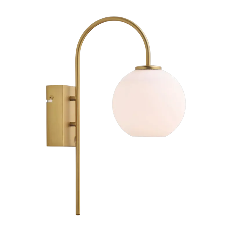 Applique murale structure en laiton satin et globe en verre opale 38cm Ballon - Herstal
