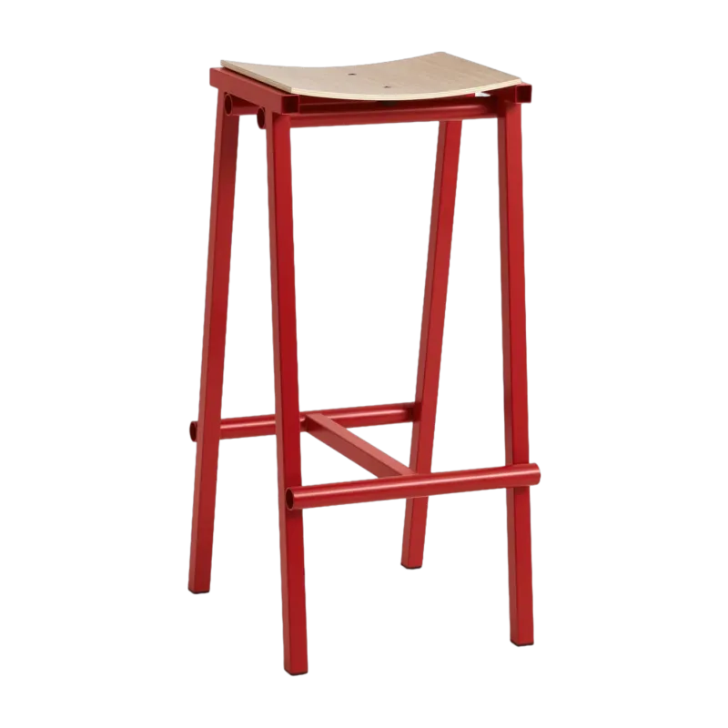 Tabouret de bar en bois de chêne et acier rouge signal 75cm Tabourete 8 - Hay