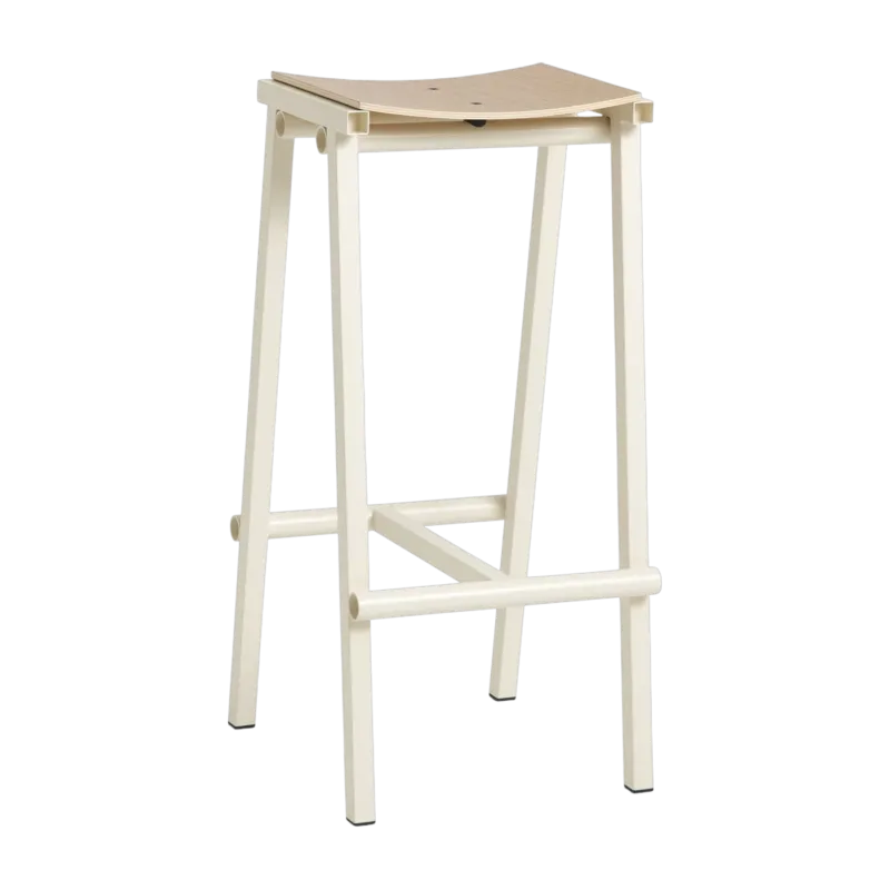 Tabouret de bar en bois de chêne et acier ivoire 75cm Tabourete 8 - Hay