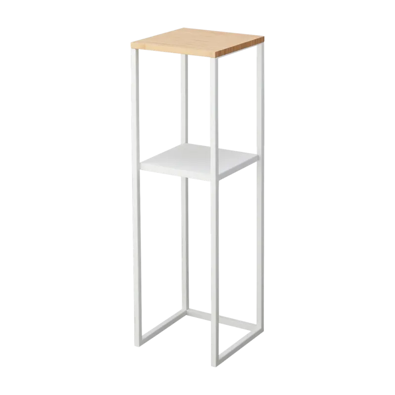 Étagère à 2 niveaux avec dessus en bambou et acier blanc 80cm - Yamazaki