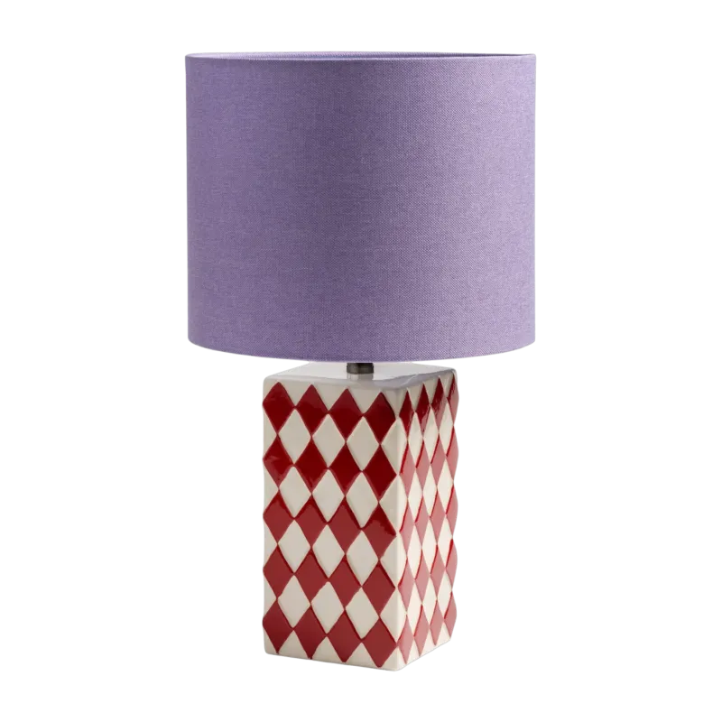 Lampe de table en grès damier rouge et abat-jour violet 24x43cm Grid - &Klevering