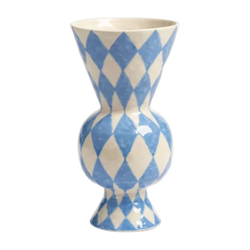 Vase en grès damier bleu 16x29,5cm Rhombic - &Klevering