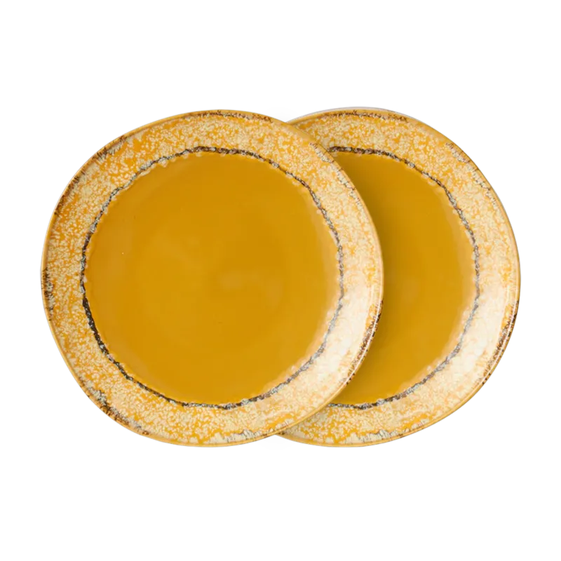 2 Assiettes d'appoint en grès jaune 22cm Paradise - HKLIVING