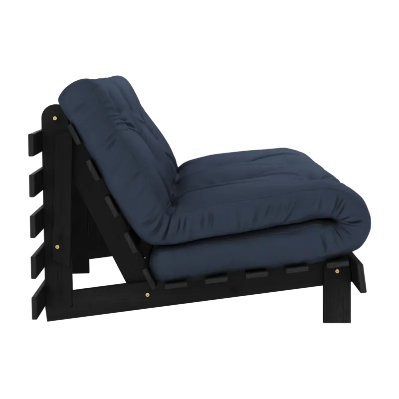 Canapé convertible en bois noir laqué et matelas bleu marine 160x200cm Roots 160 - Karup Design