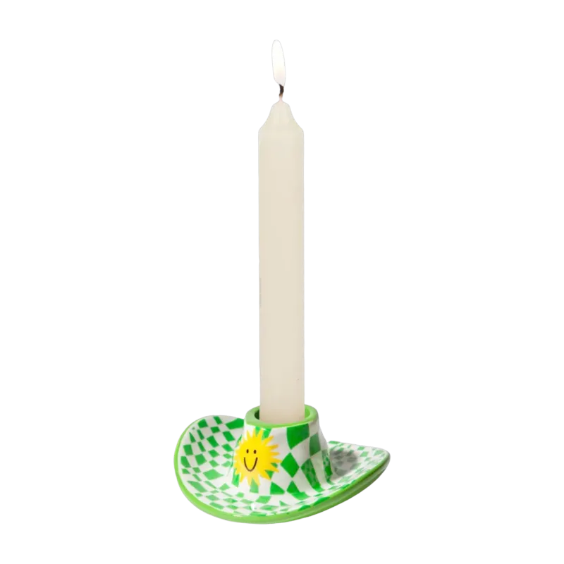 Bougeoir en céramique chapeau de cowboy vert 10cm - Doiy