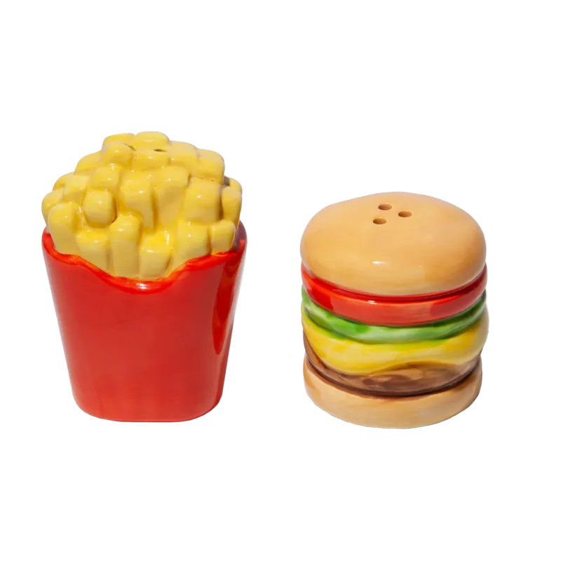 Salière et poivrière en céramique en forme de frites & burger 7cm - Doiy