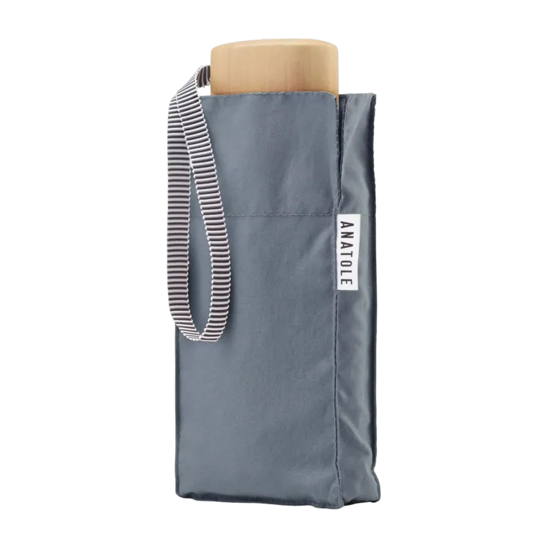 Mini parapluie en bois et toile recyclée bleu-gris 17,5cm Victor - Anatole