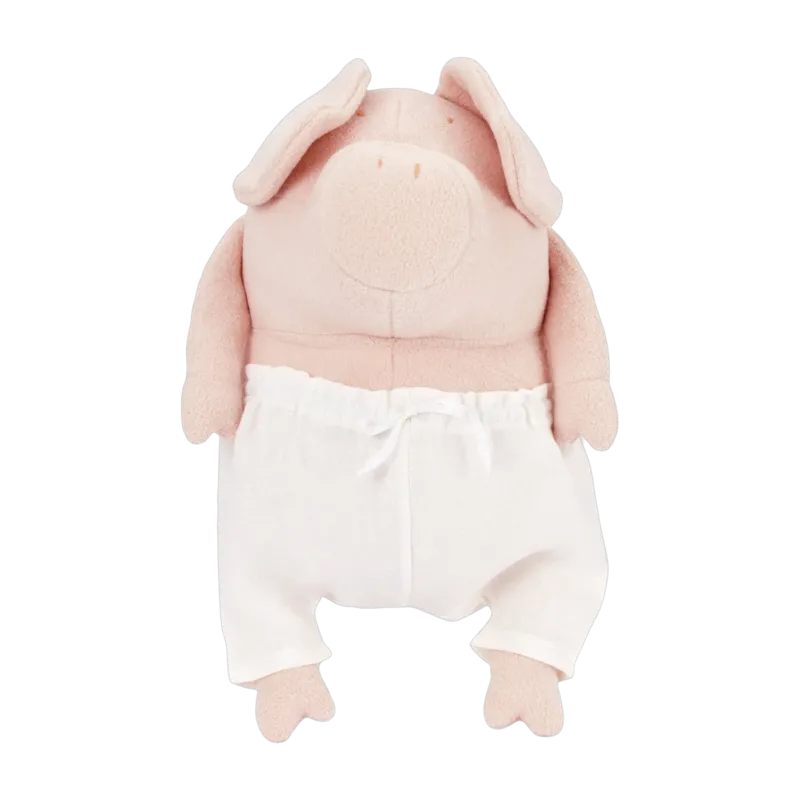 Peluche cochon beige/rose avec son pantalon en coton grand 45cm Helmut - Adada