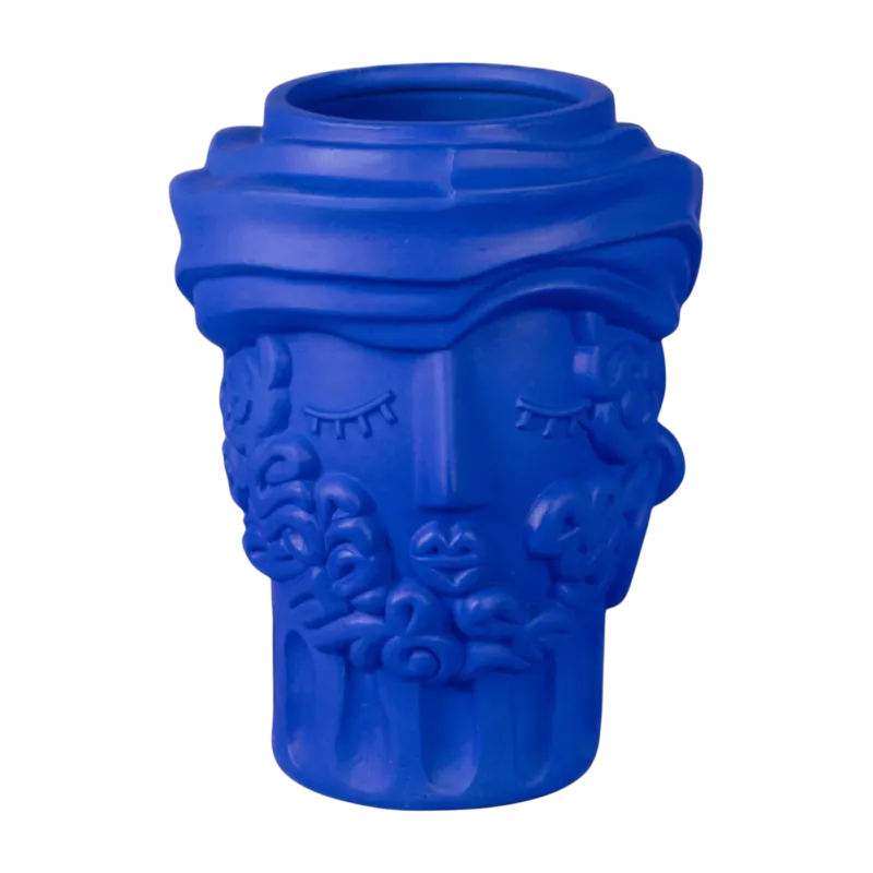 Vase visage en terre cuite bleu 33cm Man - Seletti