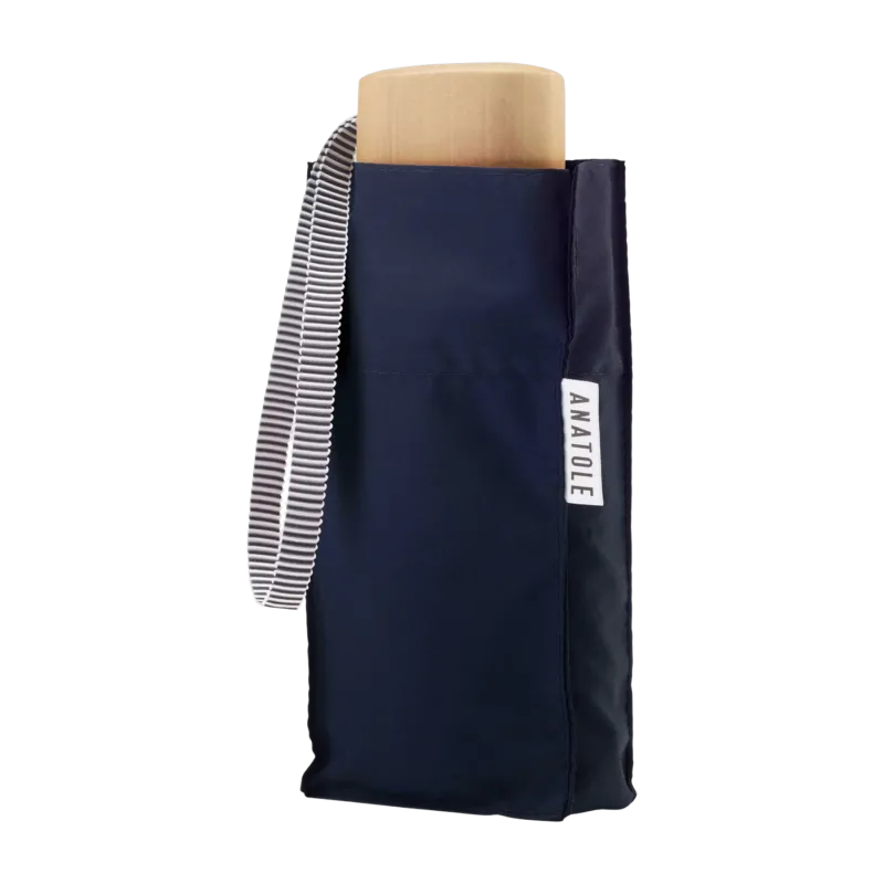 Mini parapluie en bois et toile recyclée bleu marine 17,5cm Colette - Anatole