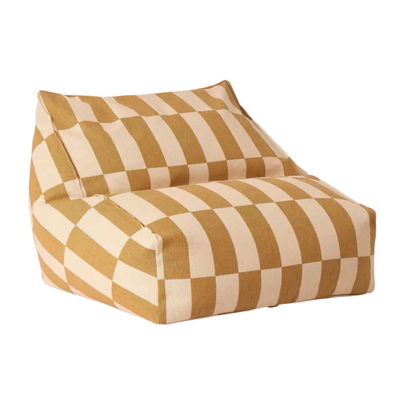 Pouf fauteuil pour enfant en coton bio à carreaux moutarde et beige 74x40x60cm Vibes - Nobodinoz