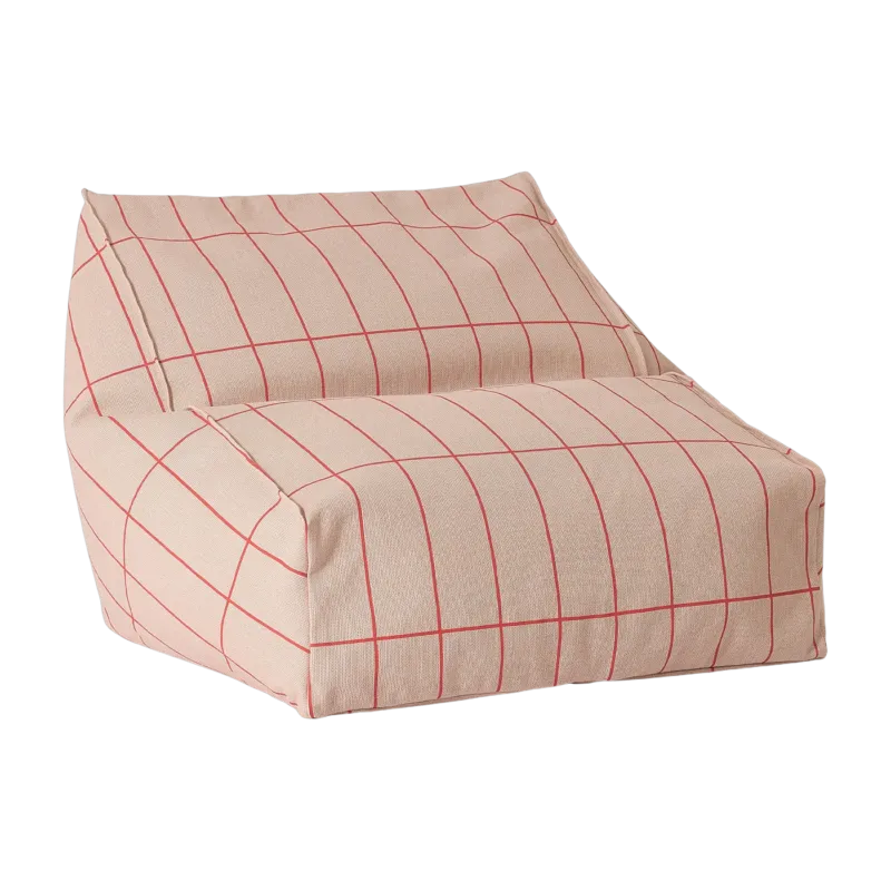 Pouf fauteuil pour enfant en coton bio à carreaux rose et rouge 74x40x60cm Vibes - Nobodinoz