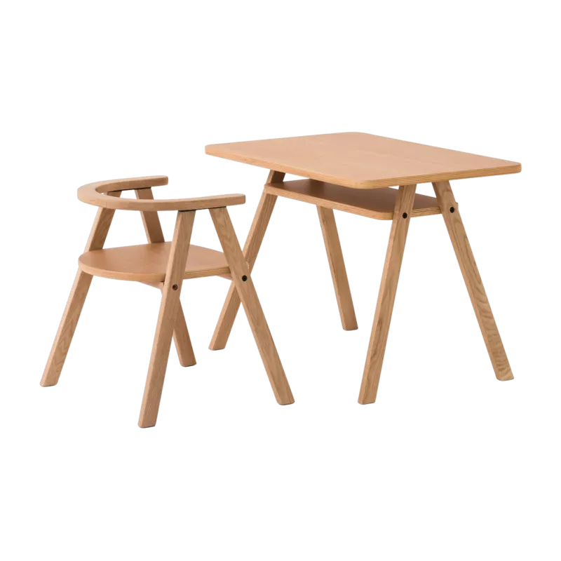 Ensemble bureau enfant avec 1 chaise en chêne massif naturel Growing Green - Nobodinoz