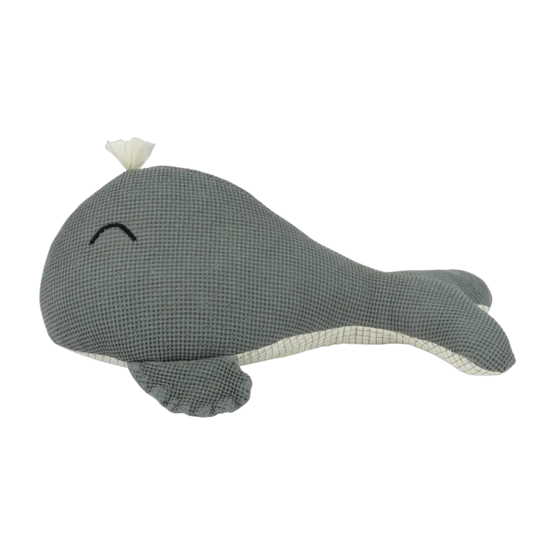 Coussin baleine brodé en coton lavé Wabi-Sabi - Nobodinoz