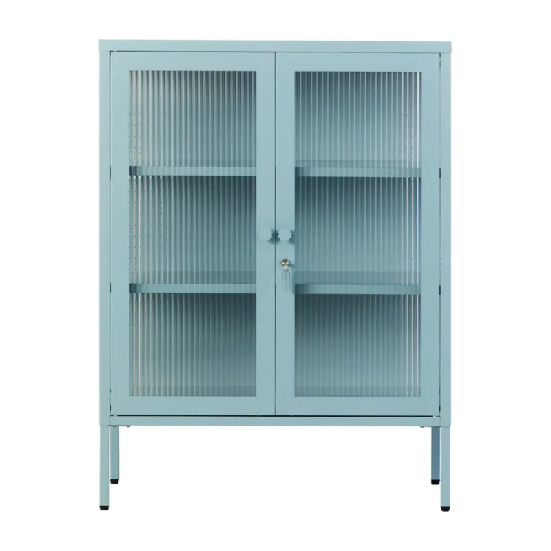 Cabinet en acier bleu océan et verre cannelé 74x40x100cm The Mixer - Mustard Made
