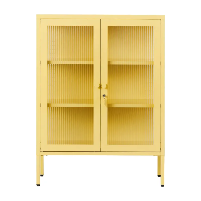 Cabinet en acier jaune beurre et verre cannelé 74x40x100cm The Mixer - Mustard Made
