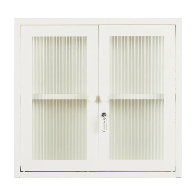 Armoire murale en acier blanc craie et verre cannelé 60x18x57cm The Kit - Mustard Made