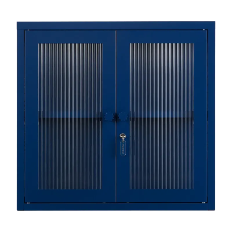 Armoire murale en acier bleu marine et verre cannelé 60x18x57cm The Kit - Mustard Made