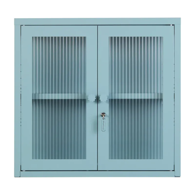 Armoire murale en acier bleu océan et verre cannelé 60x18x57cm The Kit - Mustard Made
