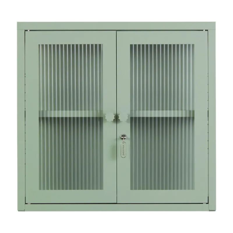 Armoire murale en acier vert sauge et verre cannelé 60x18x57cm The Kit - Mustard Made